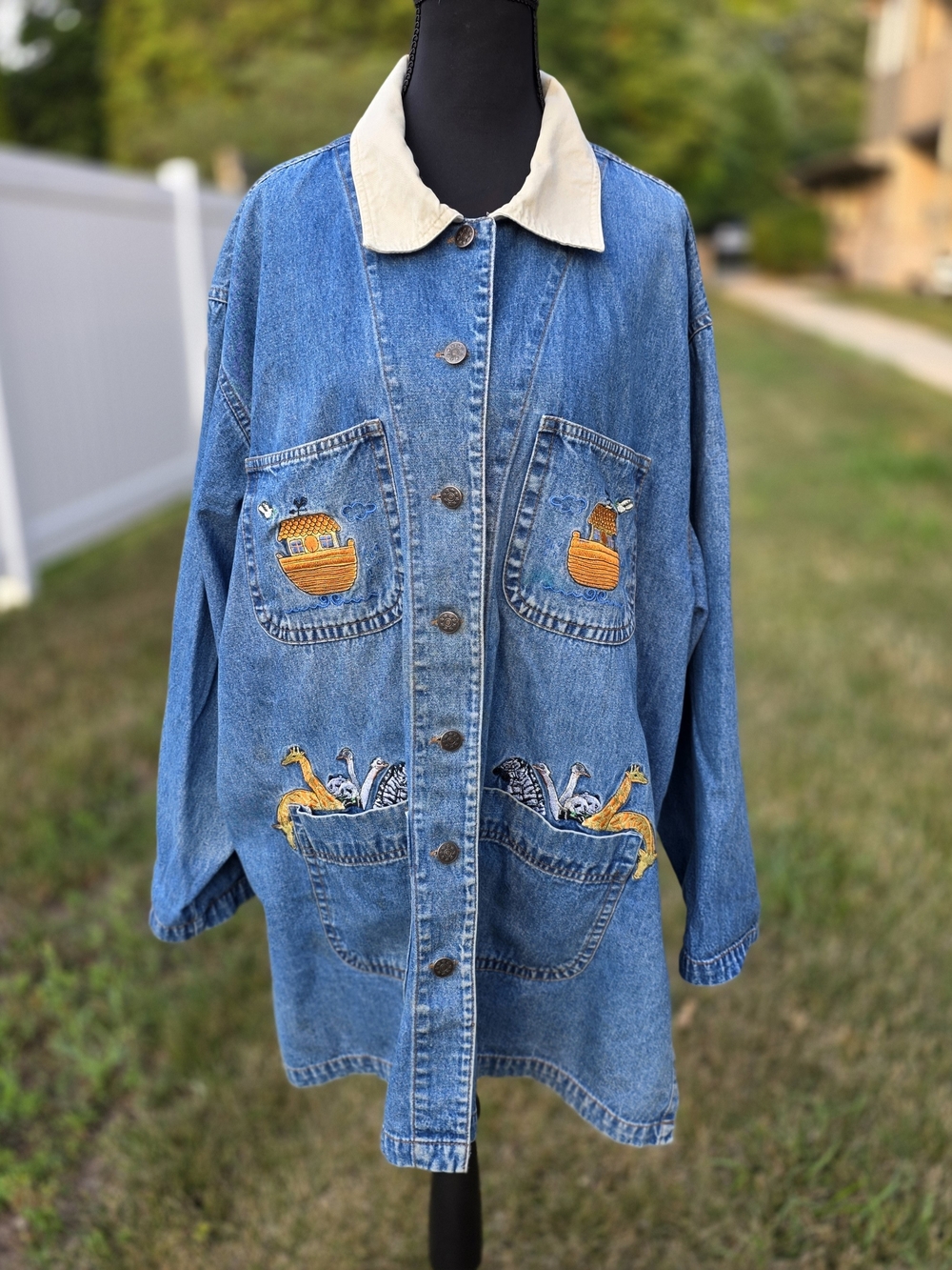 Vintage Casey Coleman Noah's Ark Embroidered Denim Barn Jacket 2X